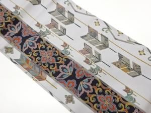 縞に抽象花・矢模様名古屋帯